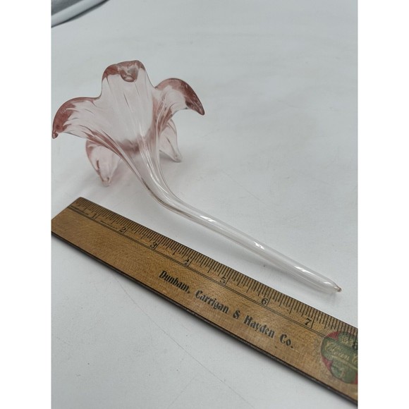 Vintage Hand Blown Art Glass Pink Lily Trumpet Flower Hollow Stem Bud Vase - Picture 4 of 4